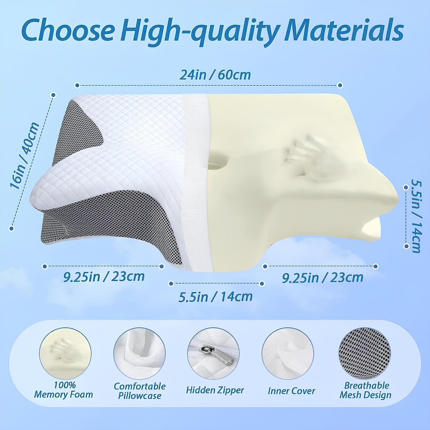 Memory Foam Cervical Pillow - 2-in-1 Ergonomic Contour Orthopedic Support for Neck Pain Relief